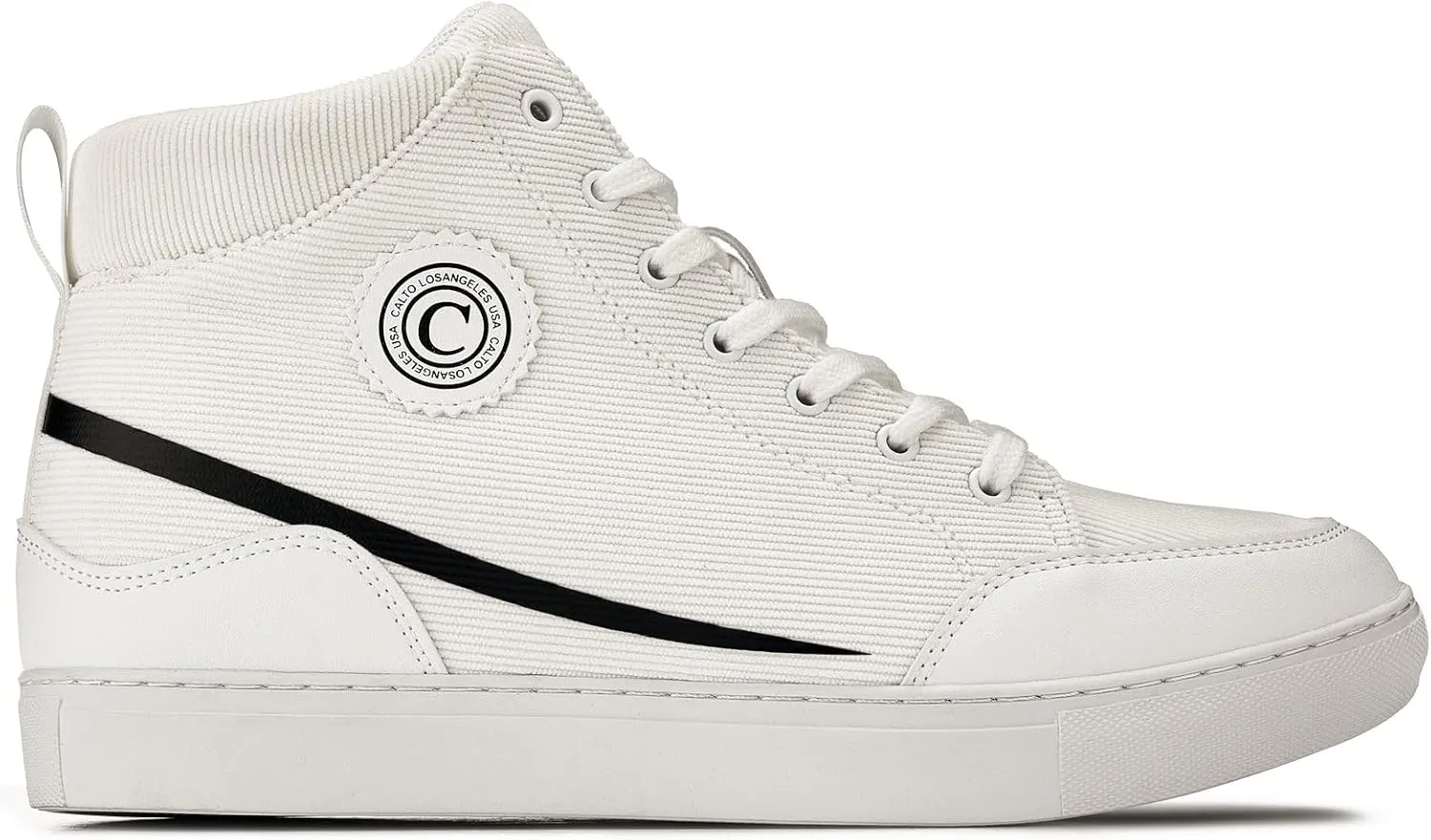 CALTO Men's Invisible Height Increasing Elevator Shoes - Off-White/White Sole Lace-up Corduroy Ankle Top Sneak-Boot - 2.6 Inches Taller - S4131 - Size 10 D(M) US