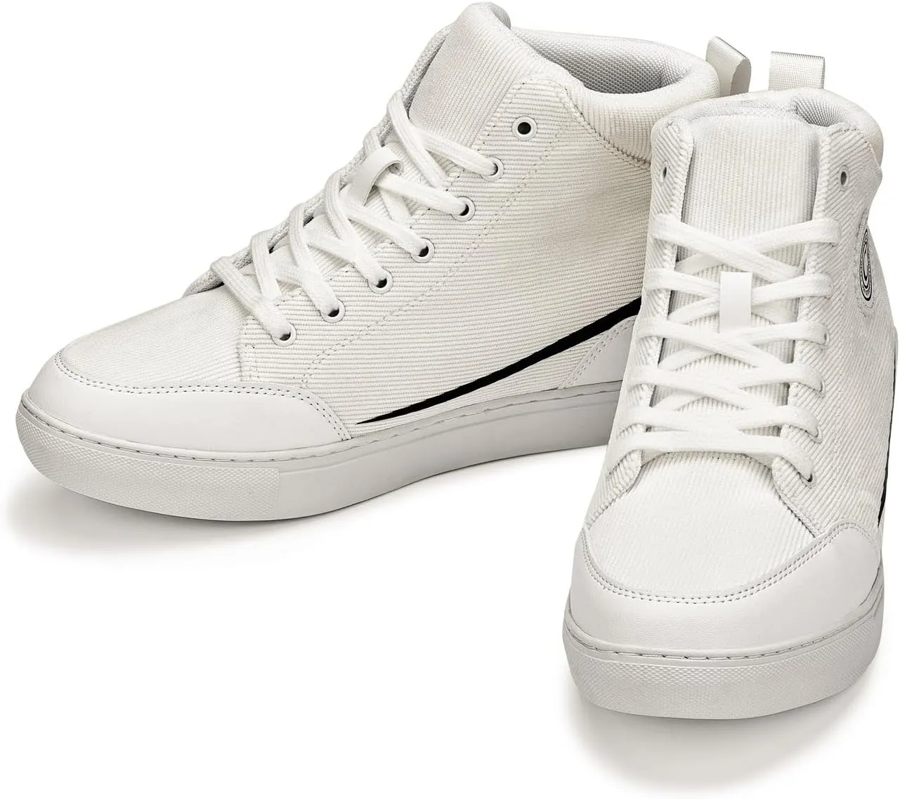 CALTO Men's Invisible Height Increasing Elevator Shoes - Off-White/White Sole Lace-up Corduroy Ankle Top Sneak-Boot - 2.6 Inches Taller - S4131 - Size 10 D(M) US