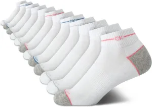 Calvin Klein Women's Quarter Socks - 12-Pack Active Performance Ankle Running Socks for Womens Athletic Use (Sizes 4-10)