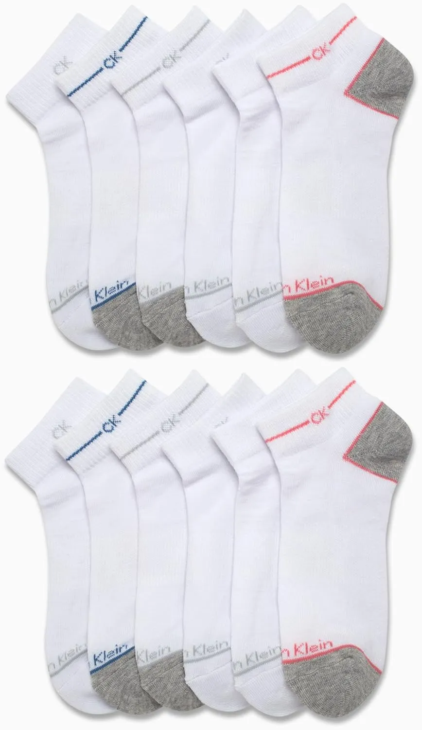 Calvin Klein Women's Quarter Socks - 12-Pack Active Performance Ankle Running Socks for Womens Athletic Use (Sizes 4-10)