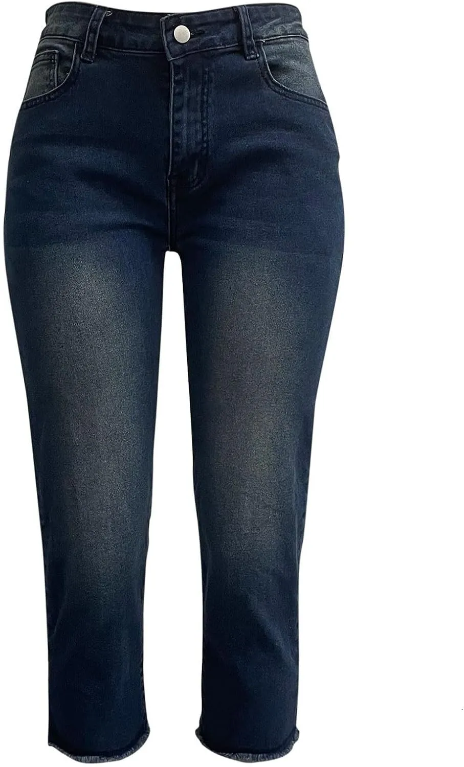 Capri Jeans for Women Raw Hem Stretchy Mid Rise Skinny Distressed Denim Butt Lifting Boyfriend Jeggings with Pockets