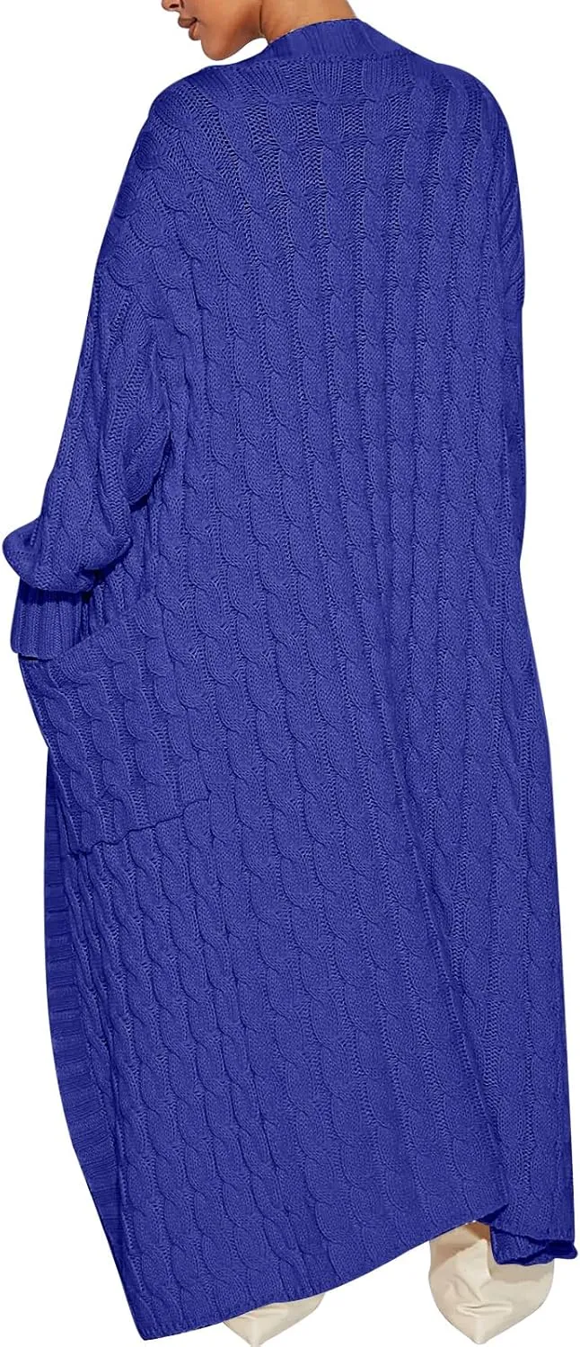 Caracilia Womens Long Cardigan Sweaters 2025 Fall Open Front Coat Long Sleeve Cable Knit Maxi Outerwear Trendy Jacket Clothes