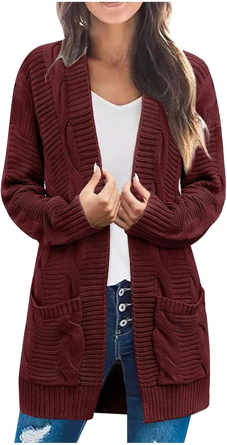 Cardigan Sweaters for Women Cable Knit Oversized Cardigans Aesthetic Open Front Chunky Cardigan Sweaters with Pockets