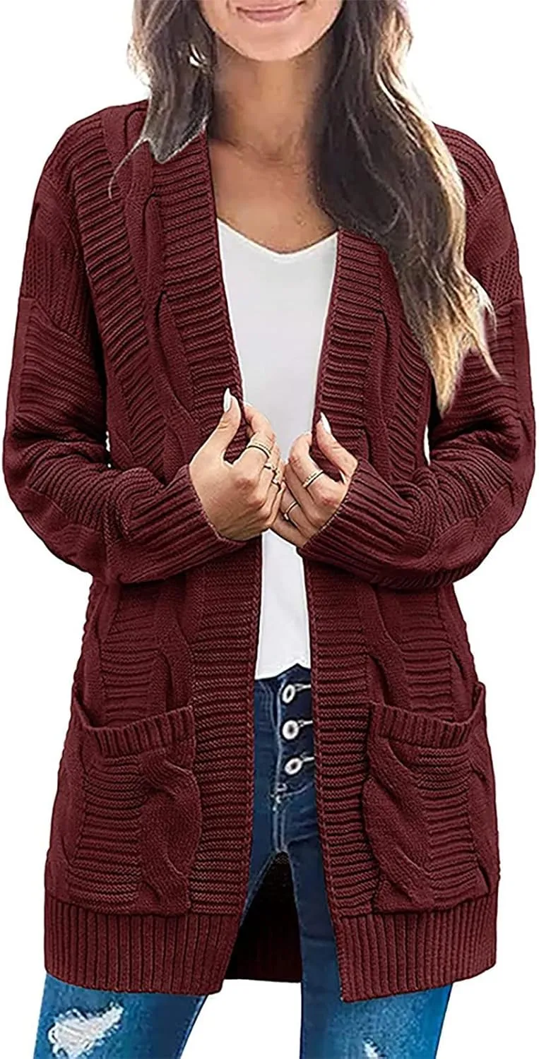 Cardigan Sweaters for Women Cable Knit Oversized Cardigans Aesthetic Open Front Chunky Cardigan Sweaters with Pockets