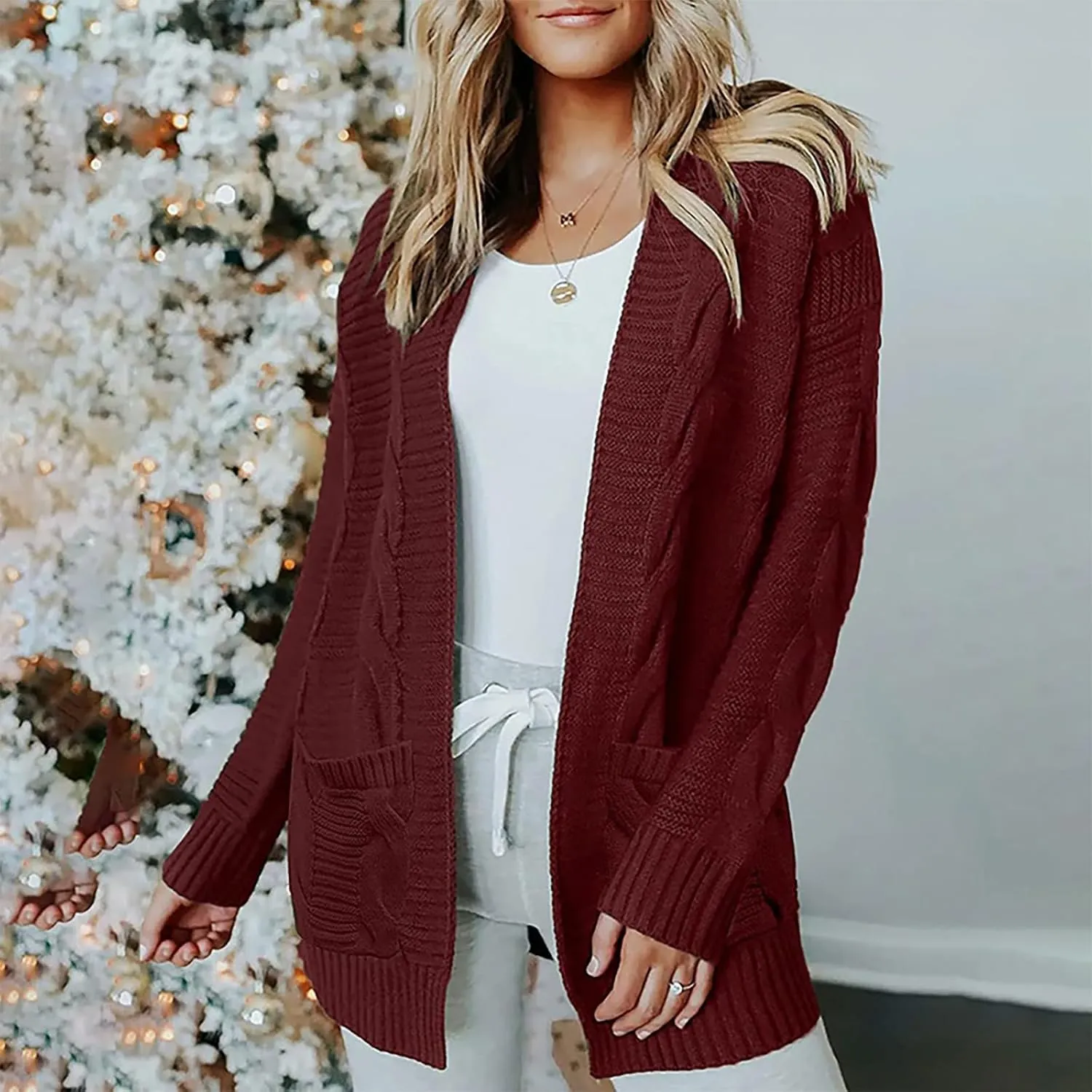 Cardigan Sweaters for Women Cable Knit Oversized Cardigans Aesthetic Open Front Chunky Cardigan Sweaters with Pockets