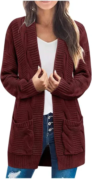 Cardigan Sweaters for Women Cable Knit Oversized Cardigans Aesthetic Open Front Chunky Cardigan Sweaters with Pockets