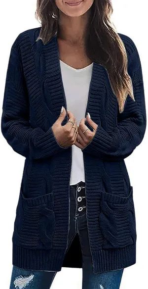 Cardigan Sweaters for Women Cable Knit Oversized Cardigans Aesthetic Open Front Chunky Cardigan Sweaters with Pockets