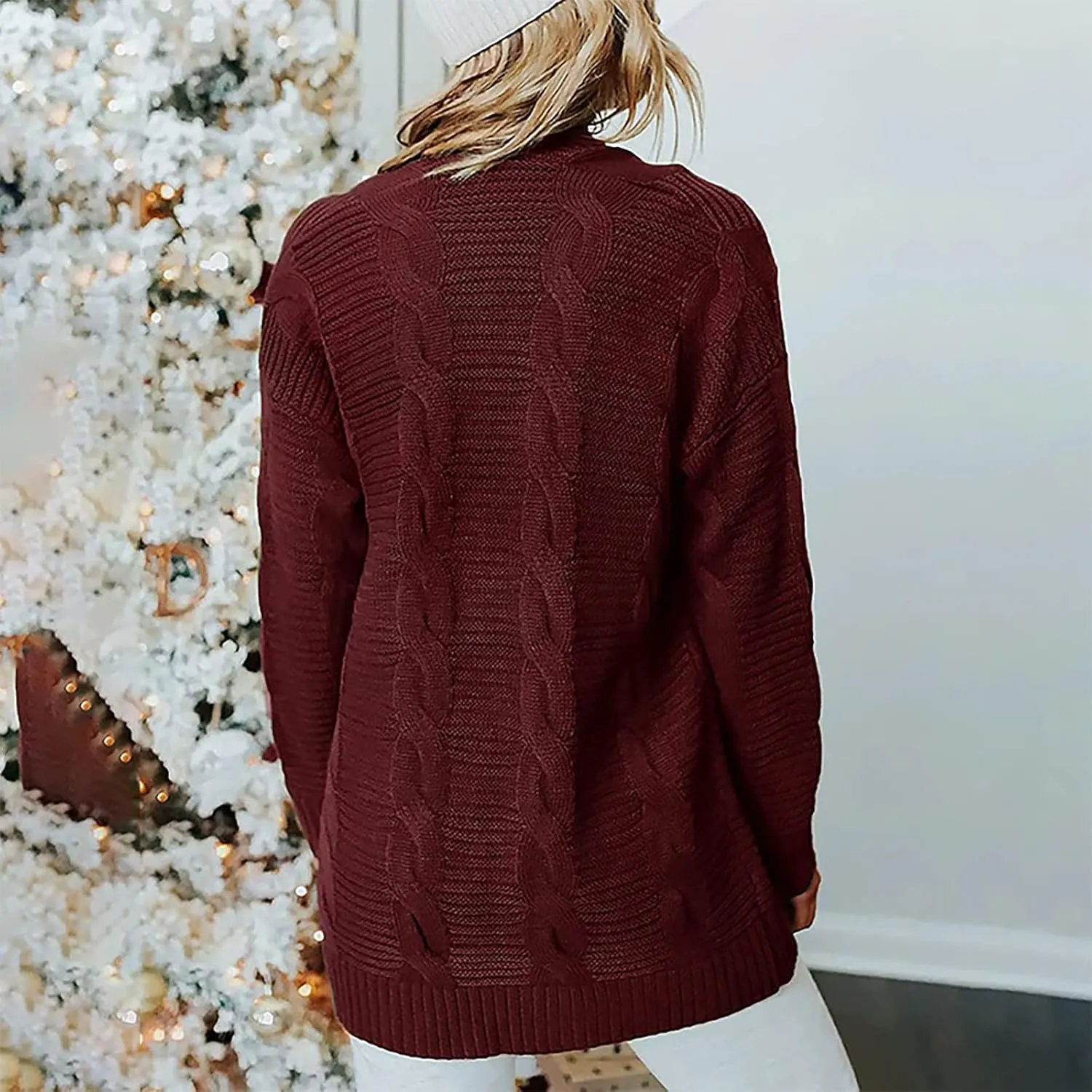 Cardigan Sweaters for Women Cable Knit Oversized Cardigans Aesthetic Open Front Chunky Cardigan Sweaters with Pockets