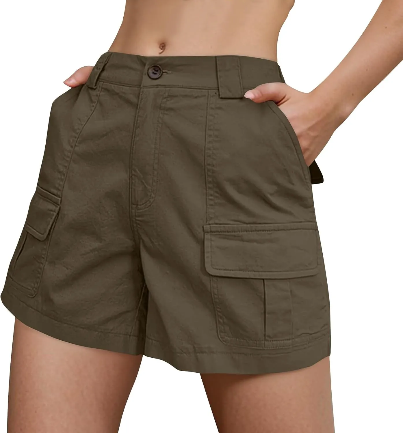 Cargo Shorts Women Trendy High Waisted Baggy Wide Leg Hiking Shorts Workout Chino Bermuda Short Pants with Pockets