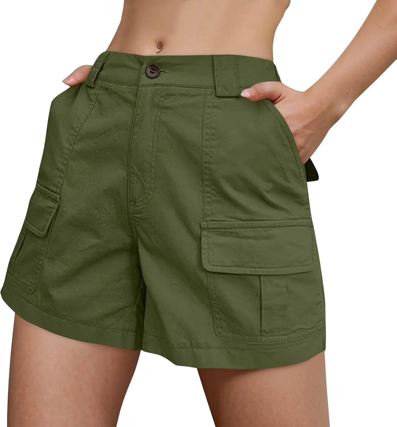 Cargo Shorts Women Trendy High Waisted Baggy Wide Leg Hiking Shorts Workout Chino Bermuda Short Pants with Pockets