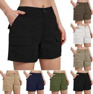 Cargo Shorts Women Trendy High Waisted Baggy Wide Leg Hiking Shorts Workout Chino Bermuda Short Pants with Pockets