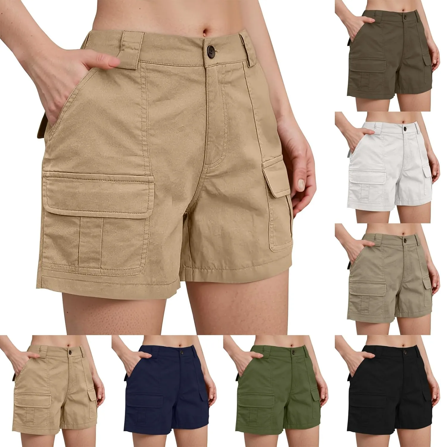 Cargo Shorts Women Trendy High Waisted Baggy Wide Leg Hiking Shorts Workout Chino Bermuda Short Pants with Pockets