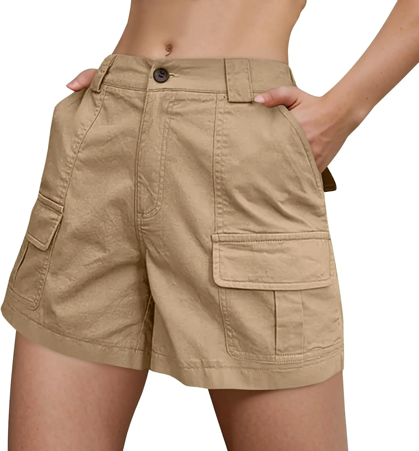 Cargo Shorts Women Trendy High Waisted Baggy Wide Leg Hiking Shorts Workout Chino Bermuda Short Pants with Pockets