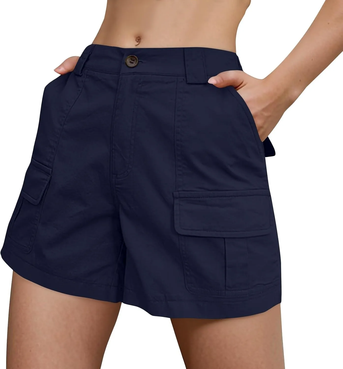 Cargo Shorts Women Trendy High Waisted Baggy Wide Leg Hiking Shorts Workout Chino Bermuda Short Pants with Pockets