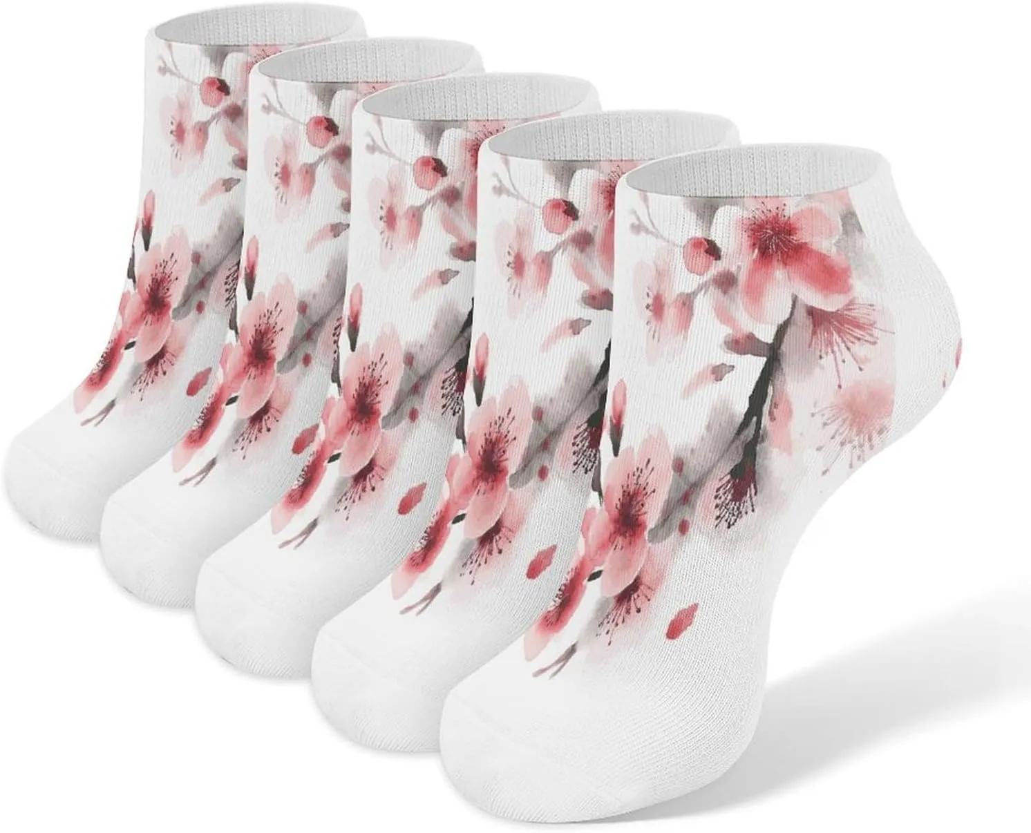 Cherry Florals 5 Pairs Ankle Socks Comfort Athletic Socks Low Cut Breathable Casual Sock for Unisex