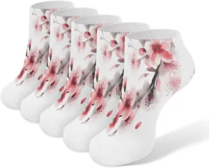 Cherry Florals 5 Pairs Ankle Socks Comfort Athletic Socks Low Cut Breathable Casual Sock for Unisex