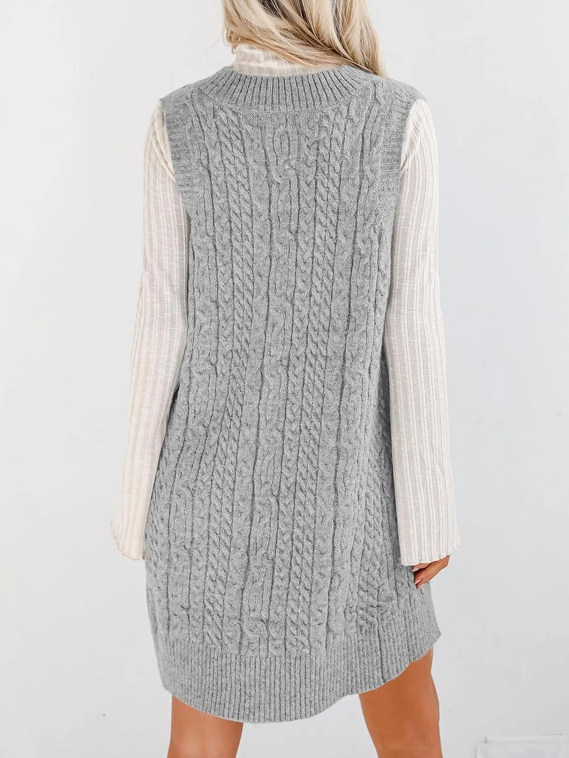Cicy Bell Womens Oversized Sweater Vest Dress V Neck Sleeveless Trendy Casual Knit Cable Mini Dresses
