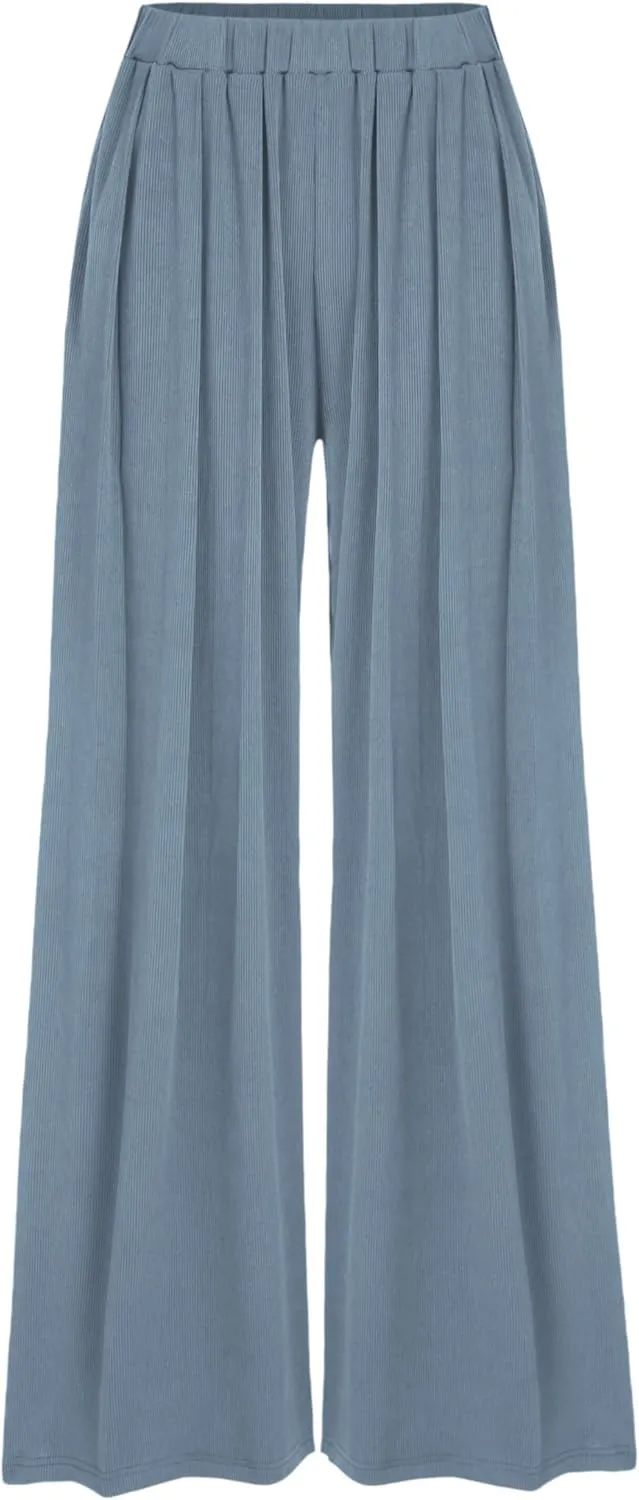 CIDER Wide Leg Palazzo Pants for Women with Pockets Elastic Business Causal Pants Women Summer for Beach Travel Trousers