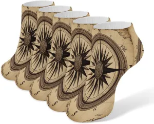 Compass Wind Road Map 5 Pairs Ankle Socks Comfort Athletic Socks Low Cut Breathable Casual Sock for Unisex