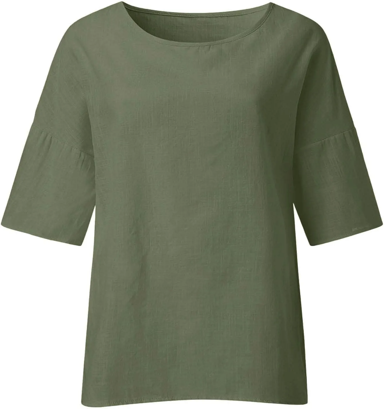Cotton Linen Shirts for Women Summer Casual Crewneck Pullover Tops Comfy Loose Women's Short Sleeve T Shirt