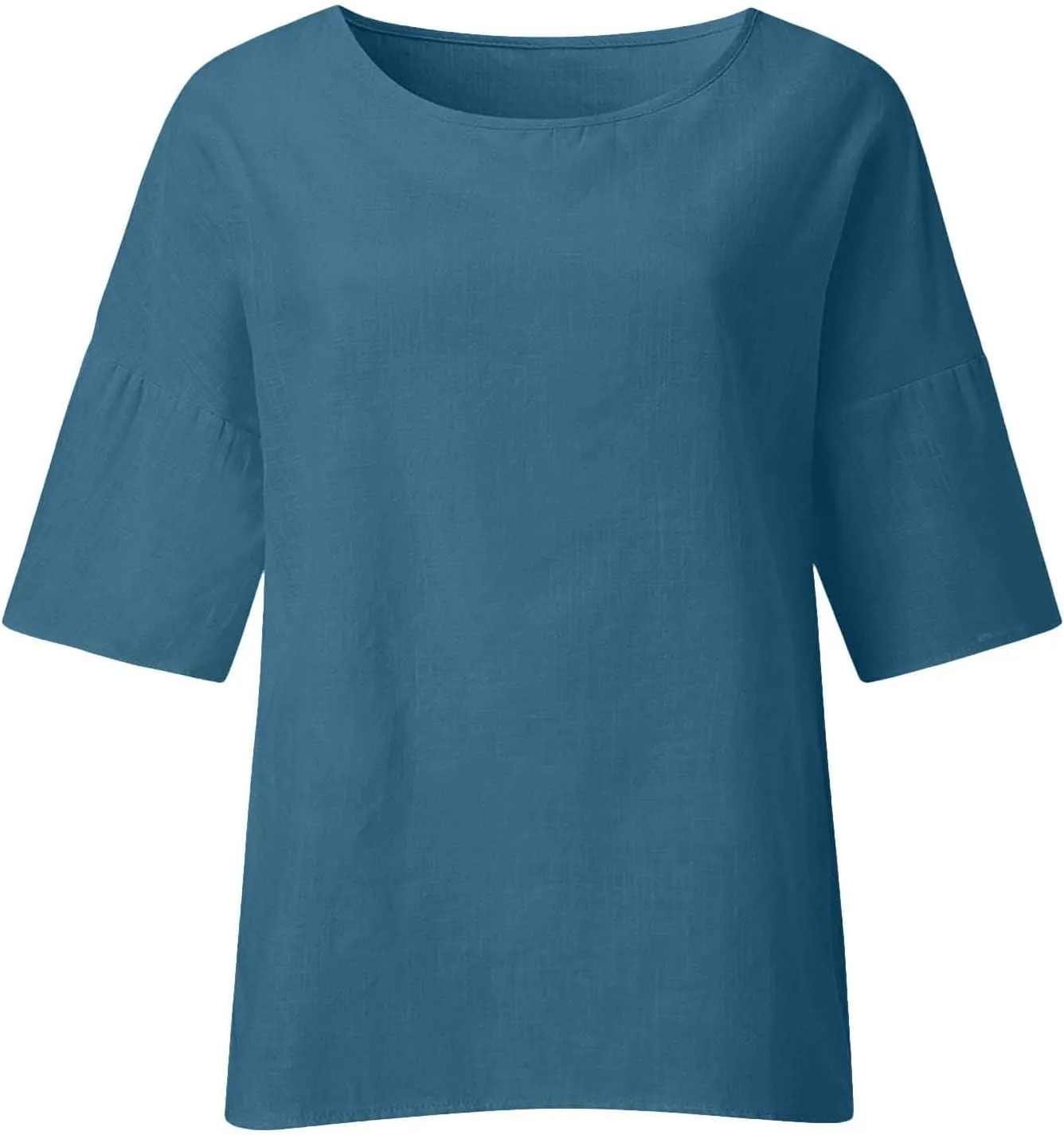 Cotton Linen Shirts for Women Summer Casual Crewneck Pullover Tops Comfy Loose Women's Short Sleeve T Shirt