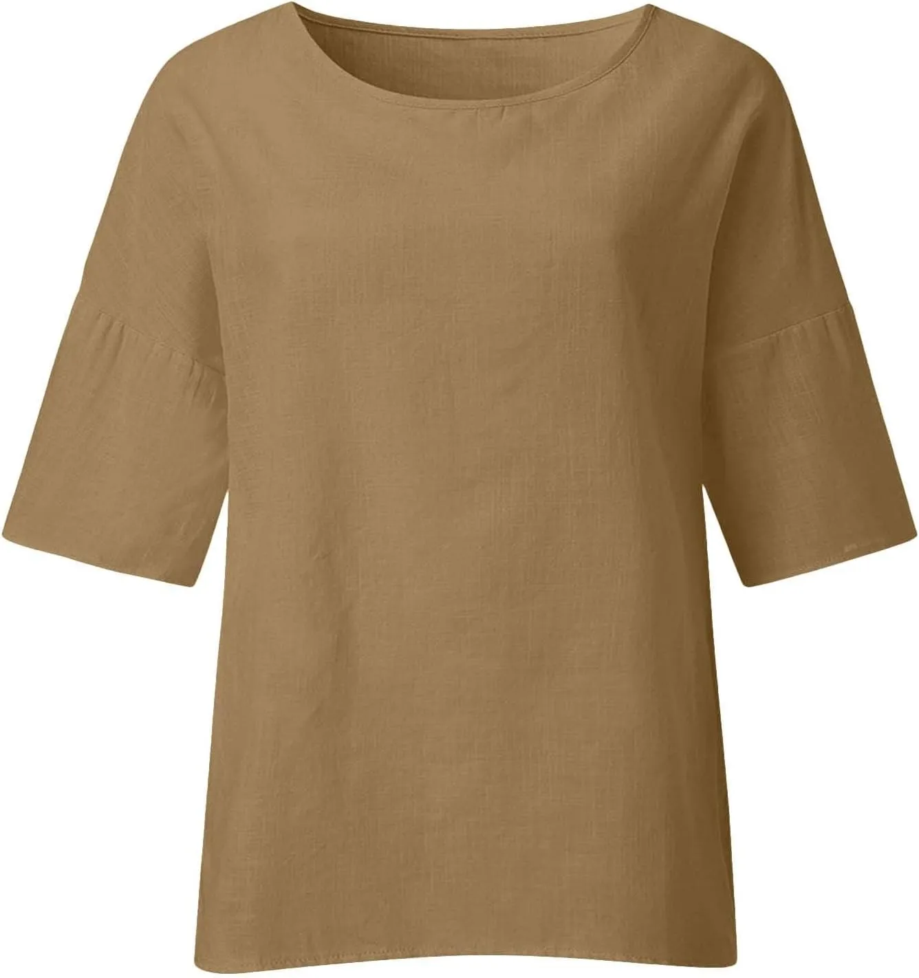 Cotton Linen Shirts for Women Summer Casual Crewneck Pullover Tops Comfy Loose Women's Short Sleeve T Shirt