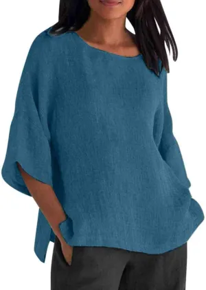 Cotton Linen Shirts for Women Summer Casual Crewneck Pullover Tops Comfy Loose Women's Short Sleeve T Shirt