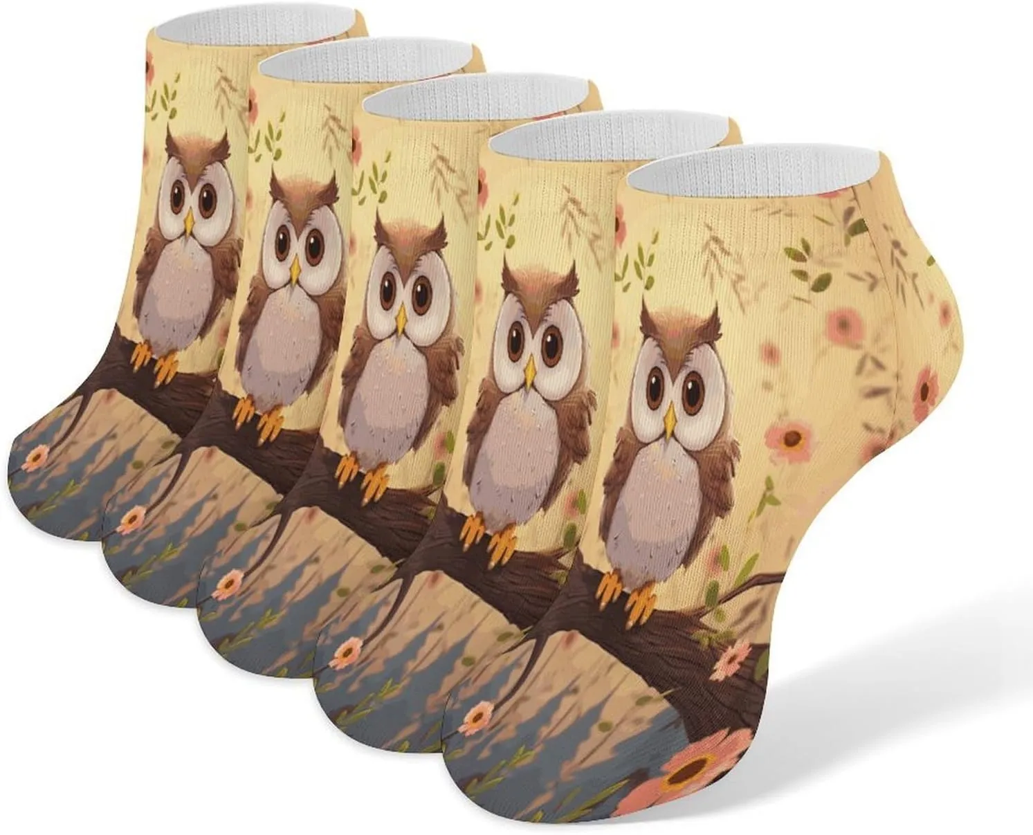 Cute Owl 5 Pairs Ankle Socks Comfort Athletic Socks Low Cut Breathable Casual Sock for Unisex