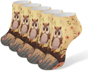 Cute Owl 5 Pairs Ankle Socks Comfort Athletic Socks Low Cut Breathable Casual Sock for Unisex