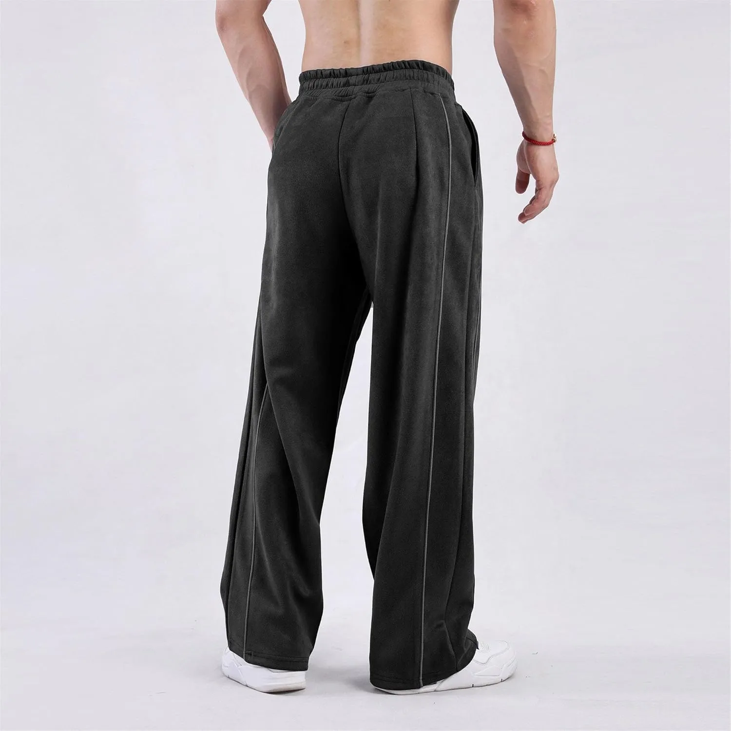DGHM-JLMY Men's Loose Wide Leg Sweatpants Elastic Waist Regular Fit Straight Pant Stitching Side Seam Thick Casual Trousers