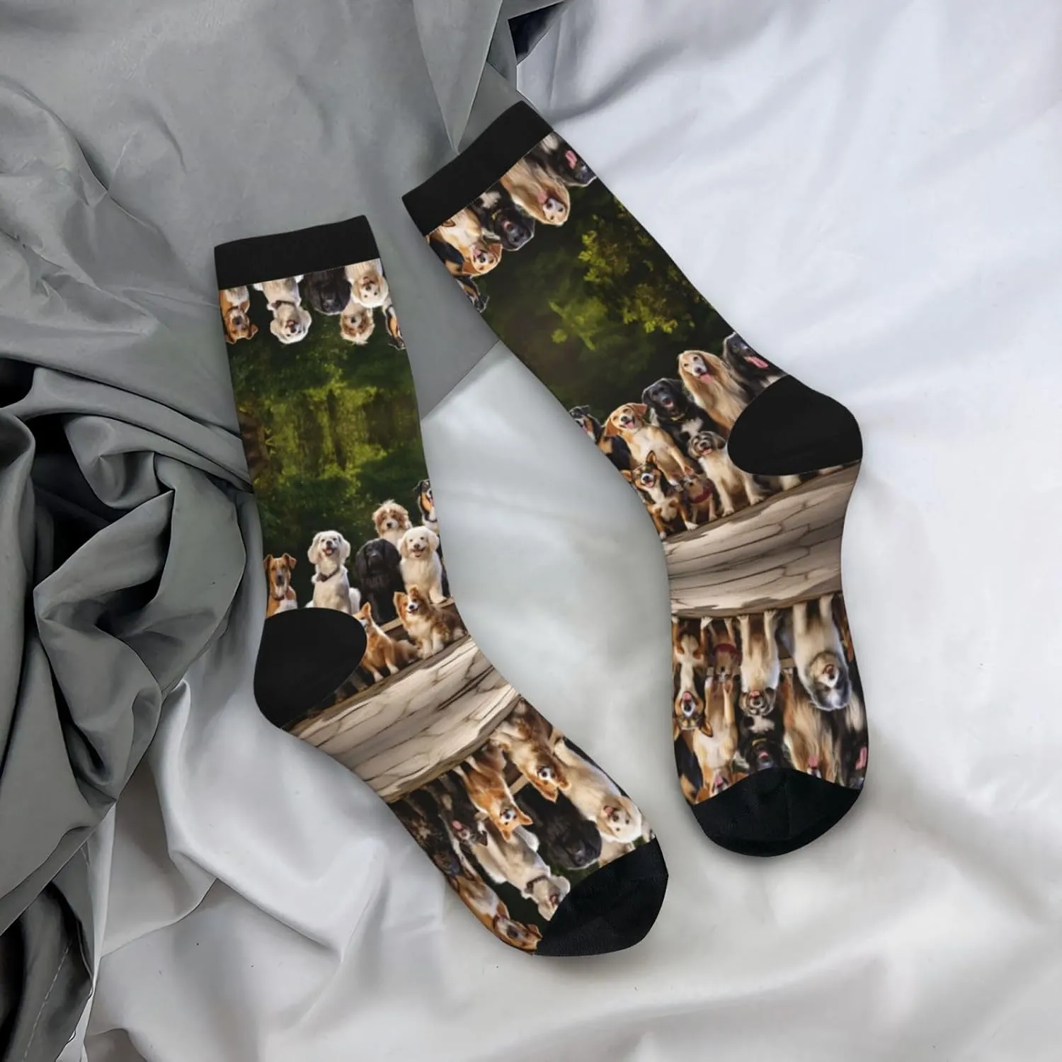 Dog Breed Print Fun Contrast Socks,Novel Crazy Cool Socks,Pattern Funky Novelty Socks,Unisex Bulk Socks