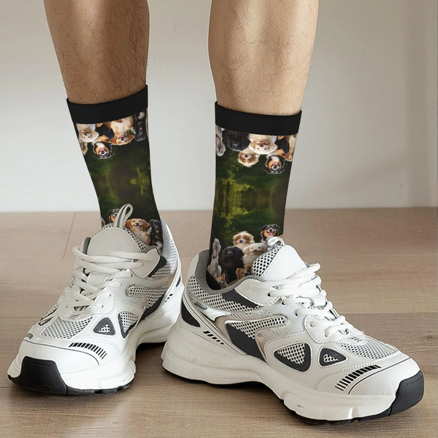 Dog Breed Print Fun Contrast Socks,Novel Crazy Cool Socks,Pattern Funky Novelty Socks,Unisex Bulk Socks