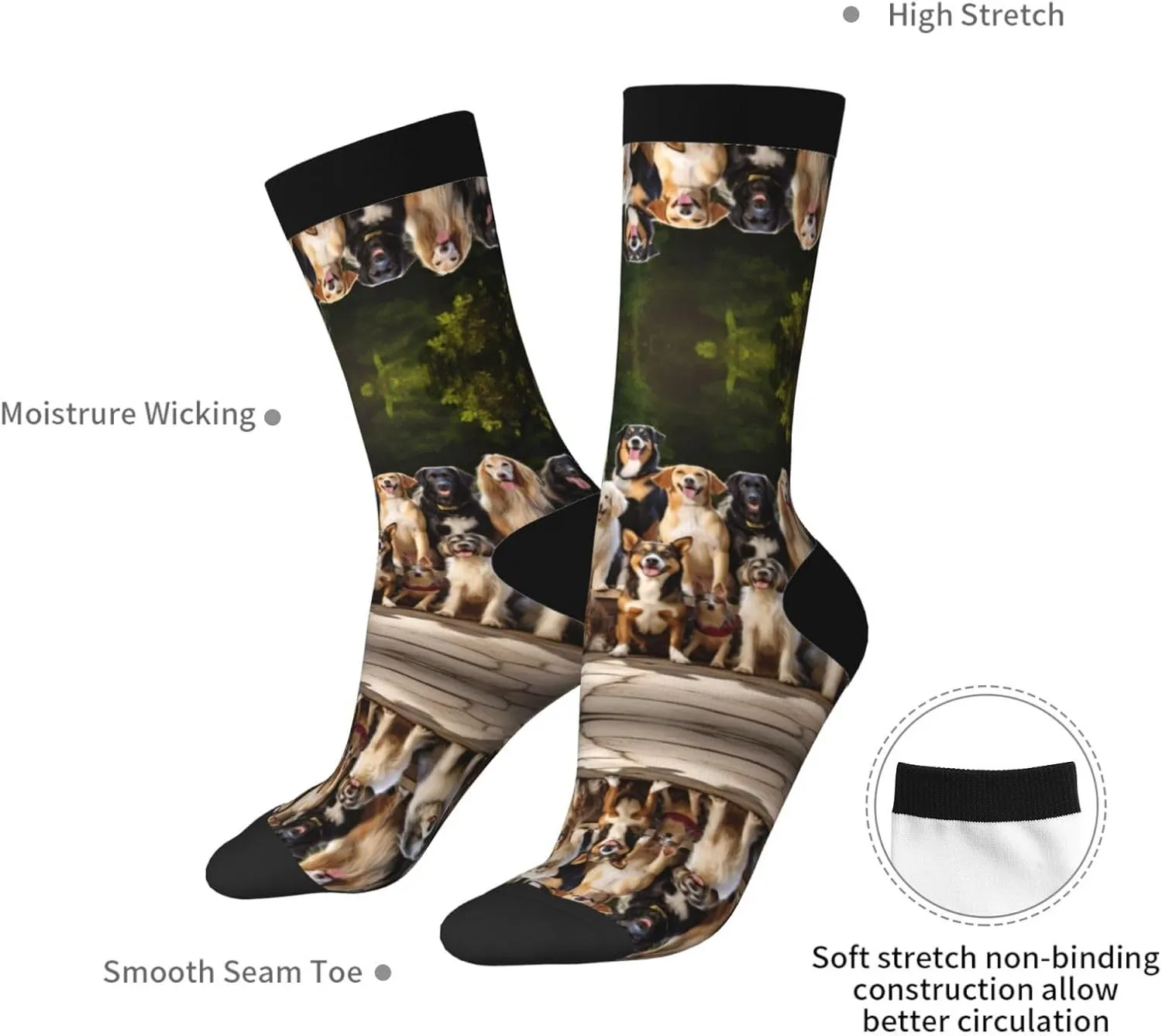 Dog Breed Print Fun Contrast Socks,Novel Crazy Cool Socks,Pattern Funky Novelty Socks,Unisex Bulk Socks