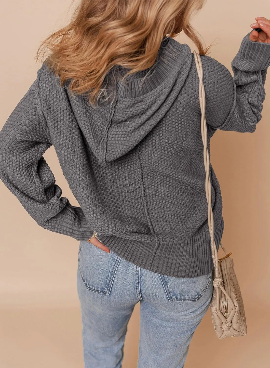 Dokotoo Oversized Sweaters for Women Casual Solid Long Sleeve Button Down Chunky Knit Hooded Cardigan Sweaters Coat