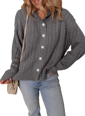 Dokotoo Oversized Sweaters for Women Casual Solid Long Sleeve Button Down Chunky Knit Hooded Cardigan Sweaters Coat