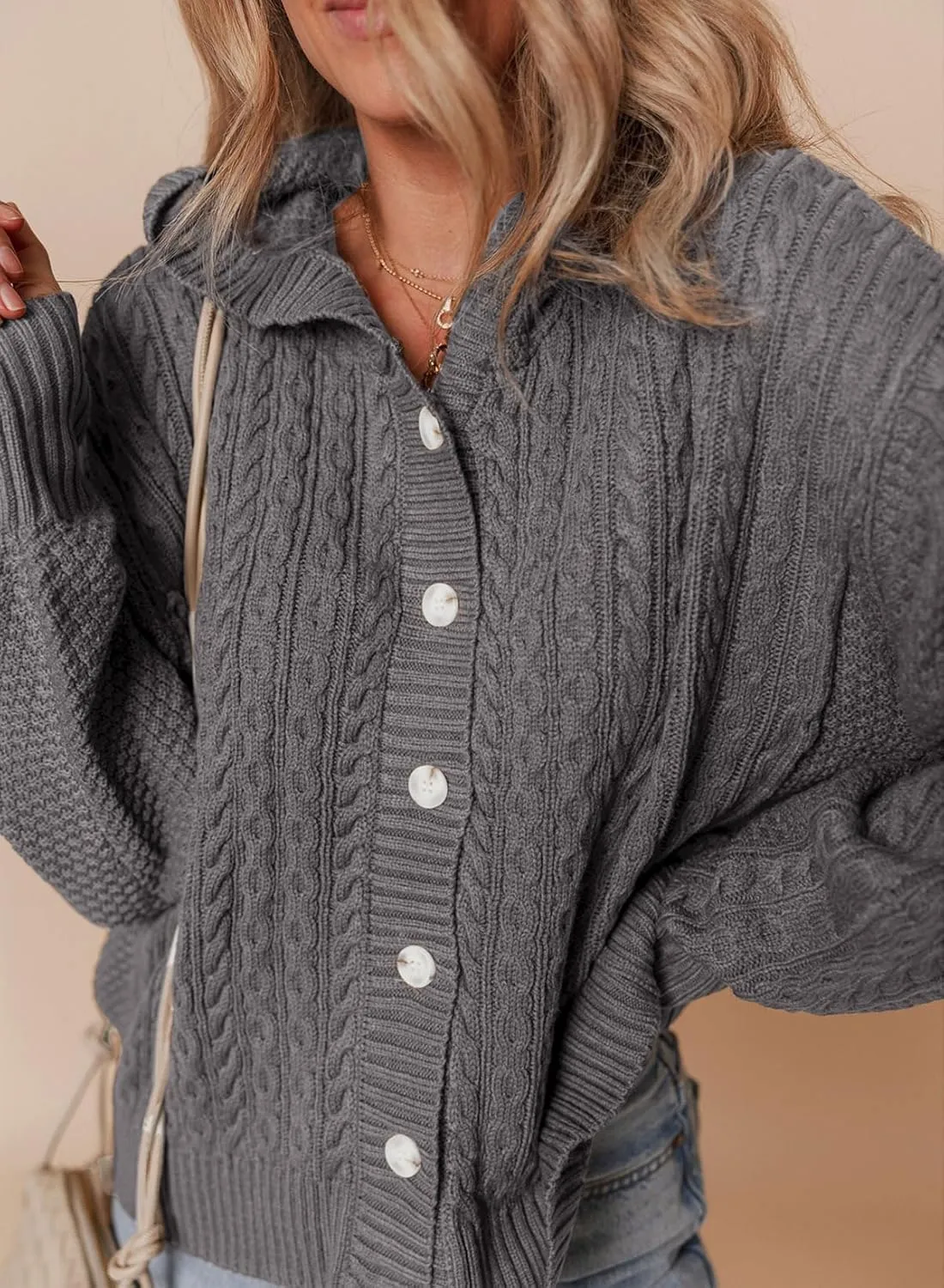 Dokotoo Oversized Sweaters for Women Casual Solid Long Sleeve Button Down Chunky Knit Hooded Cardigan Sweaters Coat