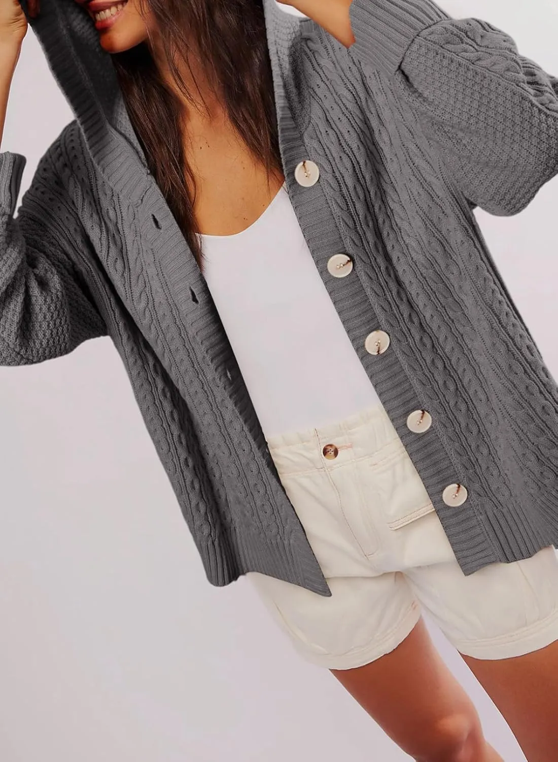 Dokotoo Oversized Sweaters for Women Casual Solid Long Sleeve Button Down Chunky Knit Hooded Cardigan Sweaters Coat