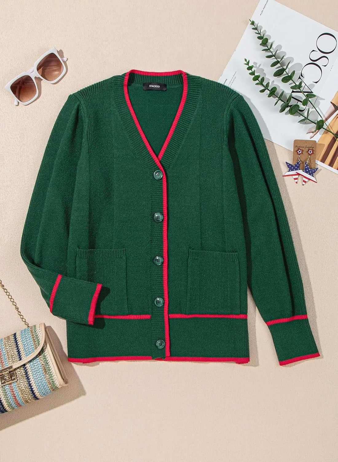 Dokotoo Short Cardigans for Women Color Blocked 2024 Fall Fashion Button Down Sweaters Winter Coats with Pockets