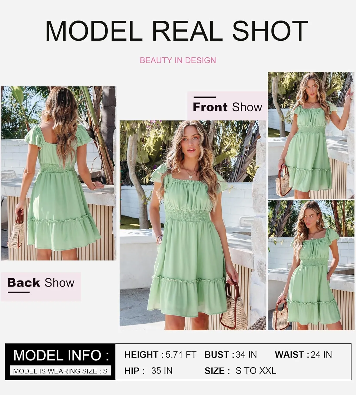 Dokotoo Womens Summer Dresses 2025 Ruffle Short Sleeve Shirred High Waist Tiered Smocked A-Line Casual Dress with Pocket