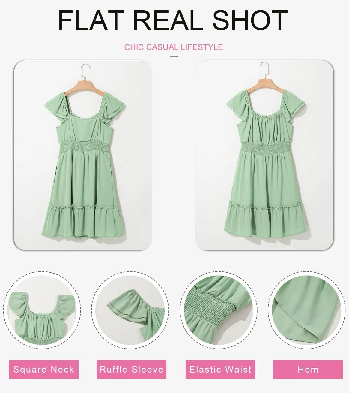 Dokotoo Womens Summer Dresses 2025 Ruffle Short Sleeve Shirred High Waist Tiered Smocked A-Line Casual Dress with Pocket