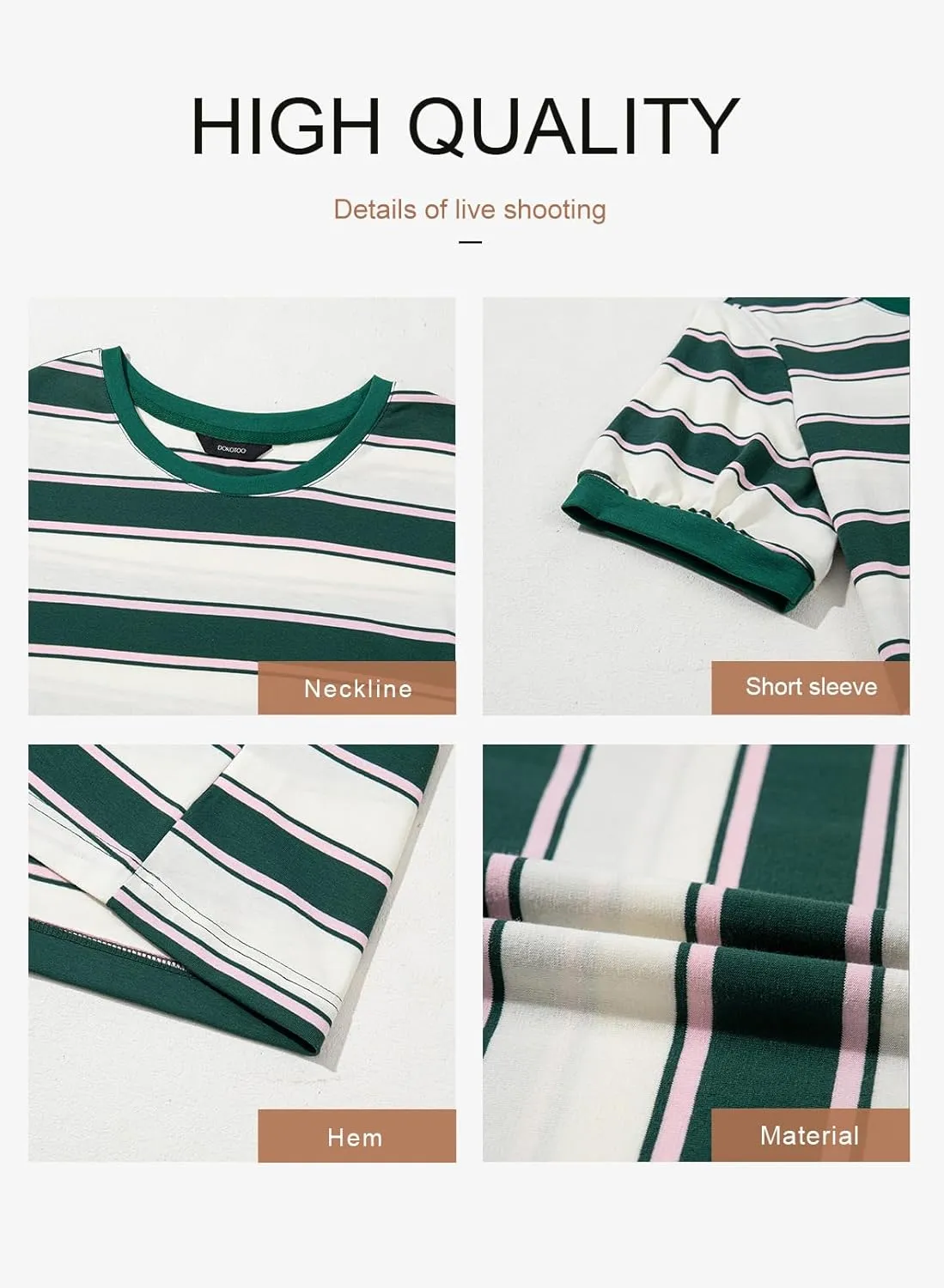 Dokotoo Womens Summer Tops 2025 Striped Color Block Short Sleeve T-Shirts Crewneck Casual Loose Basic Tee Blouses