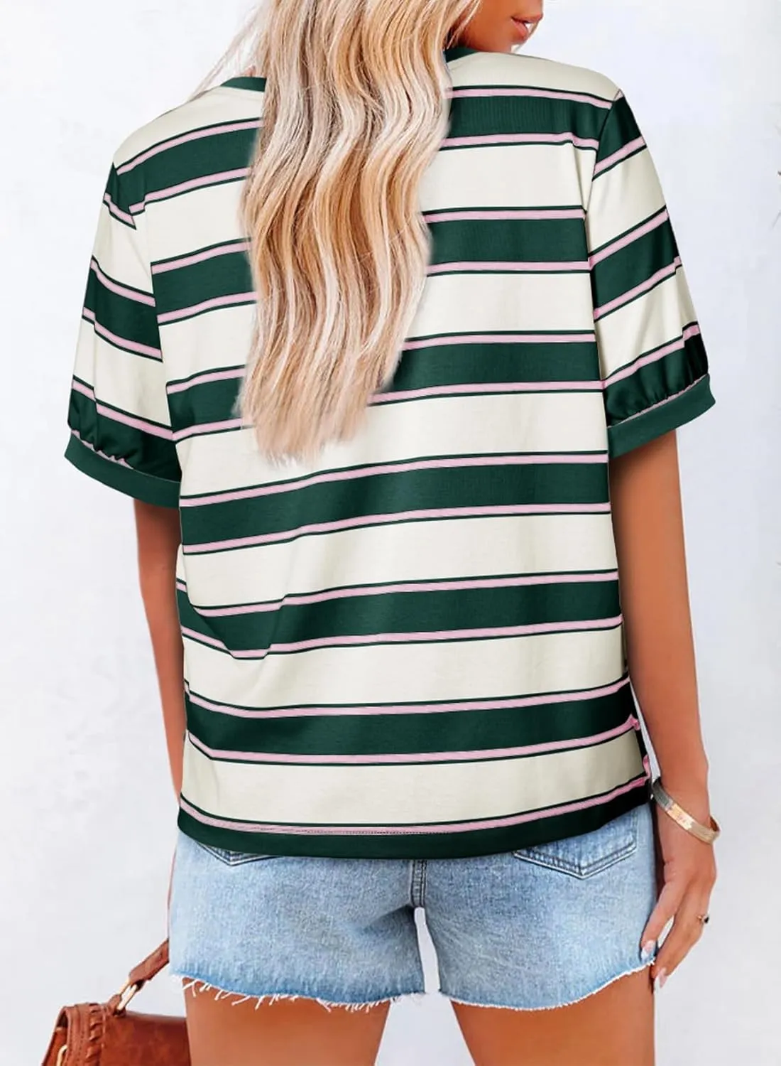 Dokotoo Womens Summer Tops 2025 Striped Color Block Short Sleeve T-Shirts Crewneck Casual Loose Basic Tee Blouses