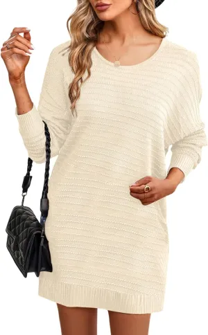 Dokotoo Womens Sweater Dresses 2024 Trendy Casual Crew Neck Long Sleeve Textured Pullover Knit Dress