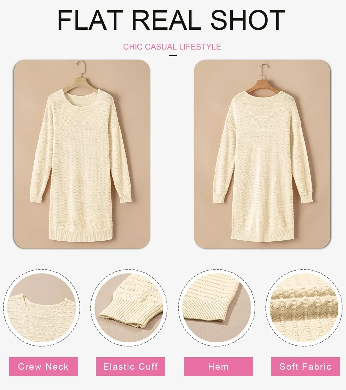 Dokotoo Womens Sweater Dresses 2024 Trendy Casual Crew Neck Long Sleeve Textured Pullover Knit Dress