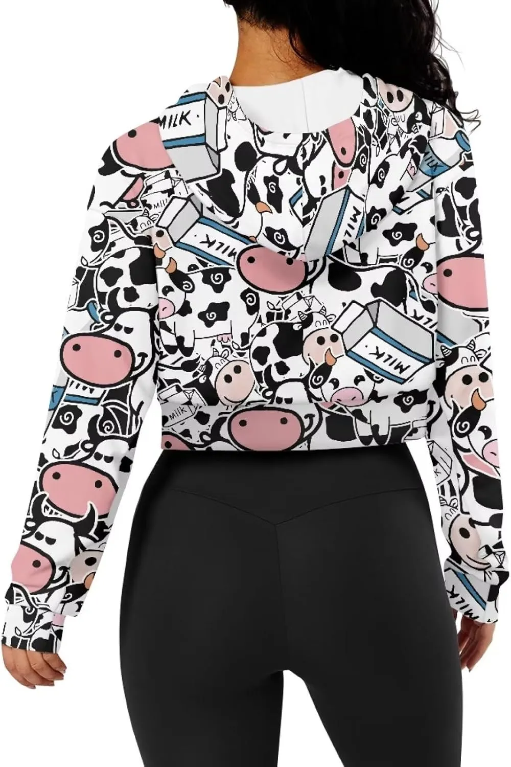 Dolyues Women's Cropped Hoodies Full-Zip Sweatshirt Crop Top Long Sleeves Hooded Jacket Coat Outwear with Pockets