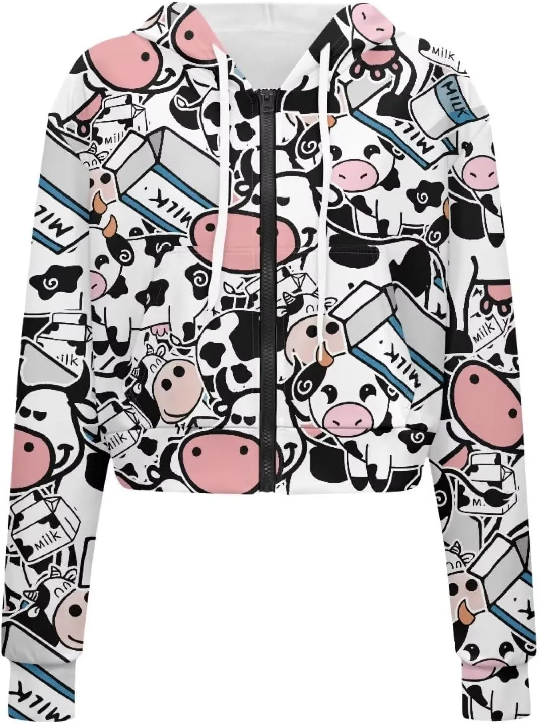 Dolyues Women's Cropped Hoodies Full-Zip Sweatshirt Crop Top Long Sleeves Hooded Jacket Coat Outwear with Pockets