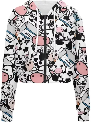 Dolyues Women's Cropped Hoodies Full-Zip Sweatshirt Crop Top Long Sleeves Hooded Jacket Coat Outwear with Pockets