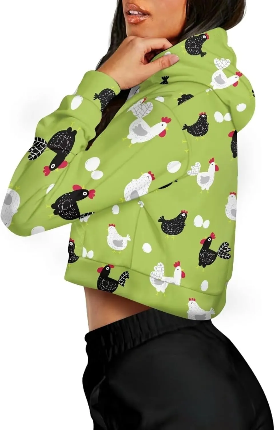 Dolyues Women's Zip Up Hoodie Graphic Drawstring Hooded Sweatshirt Tops Long Sleeve Casual Cropped Jacket Coat with Pockets