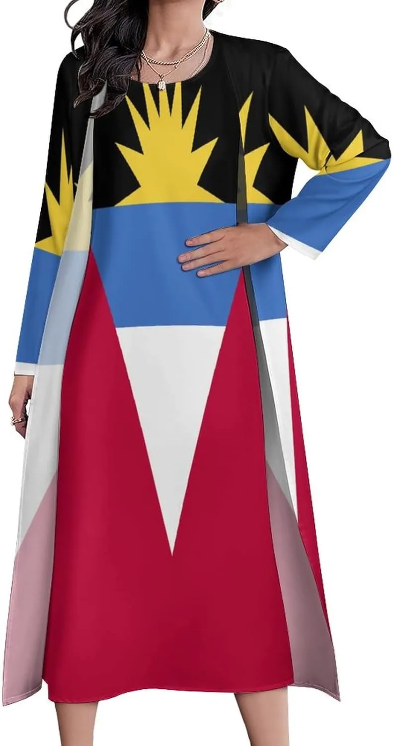 Dress Suit Elegant Casual Long Dress Antigua and Barbuda Flag Girls Summer Sunshine Beach Skirts for Womens L