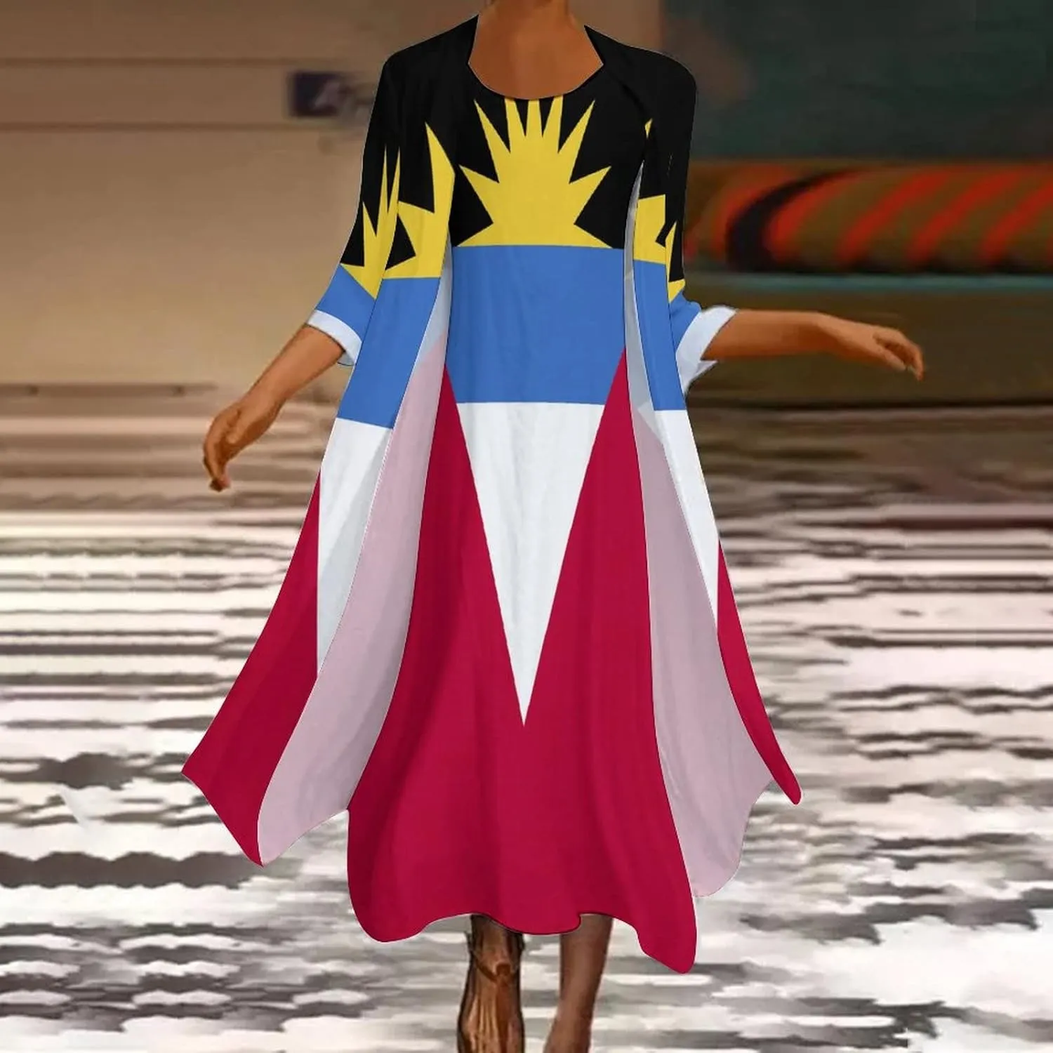 Dress Suit Elegant Casual Long Dress Antigua and Barbuda Flag Girls Summer Sunshine Beach Skirts for Womens L